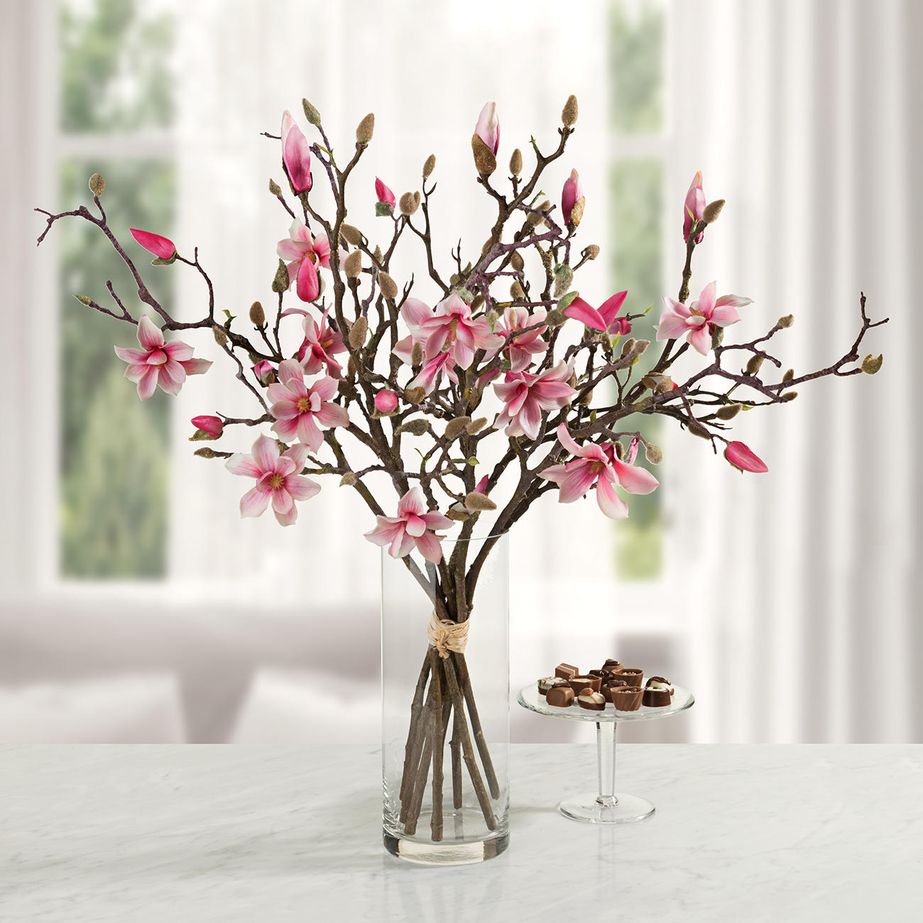 Spring Deco Silk Blossom Magnolia Branch With Vase Green Vase With Flower Stylish Vase With Magnolia