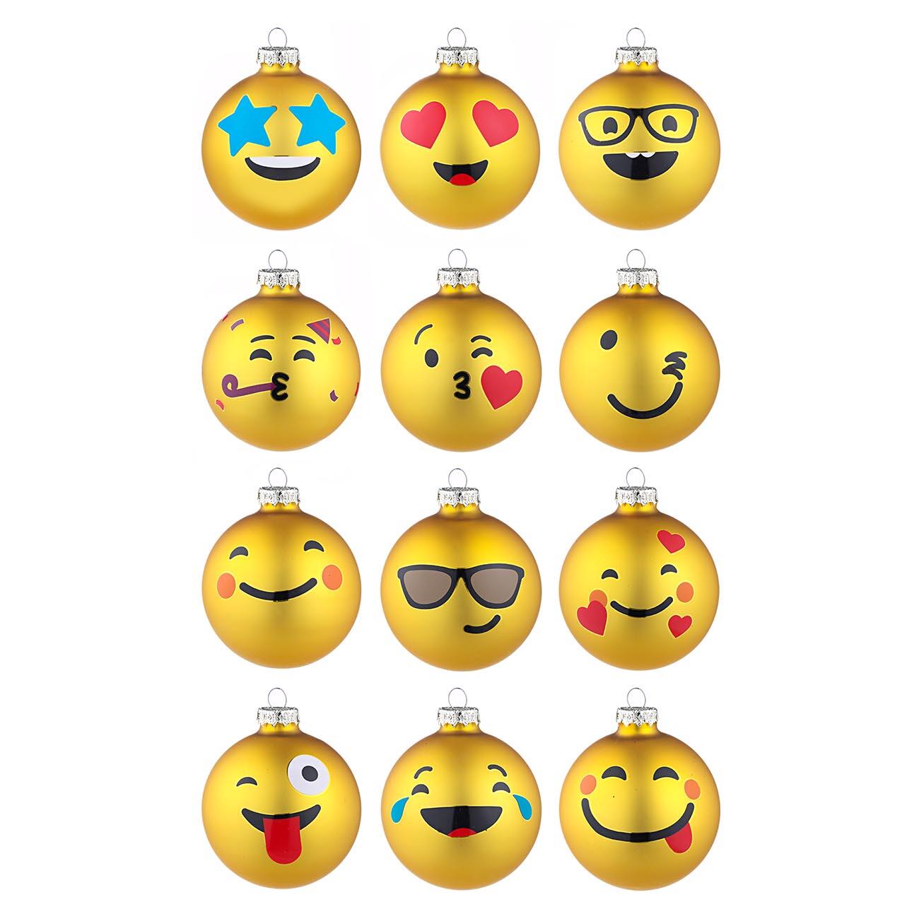 EmojiWeihnachtskugeln, 12erSet mit 3 Jahren Garantie