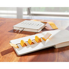 Flex-Book Flex-Book liegt auf einem Tisch mit gelben Bändern und einem weiteren Buch.