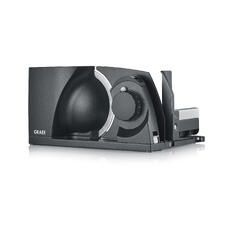 Ultrakompakter Allesschneider Ultrakompakter Allesschneider im Betrieb mit visuellem Schnitt.