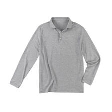 Gris chiné Schwarzes Pima-Interlock-Polo in Größe 48, auf weißem Hintergrund.