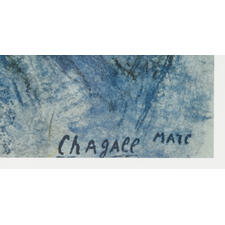 Signatur im Druck. Signatur von Marc Chagall in einem Gemälde.