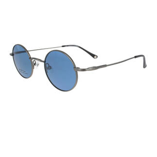 Runde John Lennon Sonnenbrille mit blauen Gläsern und silbernem Gestell.