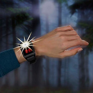 120-Dezibel Alarm-Armbanduhr Die Armbanduhr mit Alarmsirene: im Notfall mit einem Fingertipp aktiviert.
