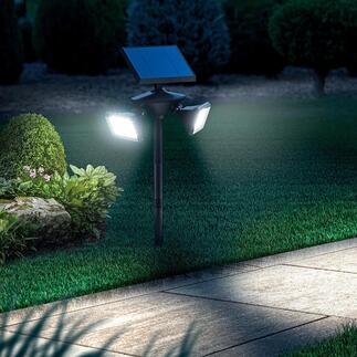 Duo-Solarleuchte 1.000 Lumen   Solarleuchte 2.0: 1.000 Lumen, 2 flexible LED-Strahler, Riesen-Stromspeicher. Benötigt nur 4 - 5 Stunden kostenloses Tageslicht für eine volle Akkuladung.