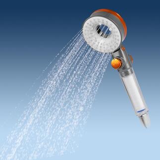 Sparduschkopf mit Filtersystem  Innovativer doppelseitiger Brausekopf mit 3 Strahl-Modi. Inkl. Wasserfilter und Schnellregler für den gewünschten Wasserdruck: bis zu 65 % weniger Wasserverbrauch
