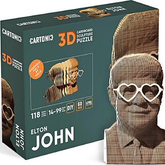 Verpackung des 3D-Puzzles mit Bild des Kartonmodells eines Mannes mit Herzbrille.