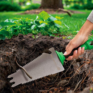 Bêche à main à dents de scie La meilleure bêche à main : coupe sans effort les réseaux de racines et pénètre facilement même dans les sols durs.