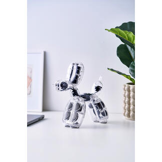Skulpturaler Lautsprecher in Form eines Hundes aus Luftballons.