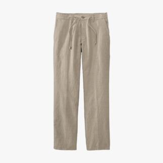 Beige Komfort-Tunnelzug-Hose auf weißem Hintergrund.
