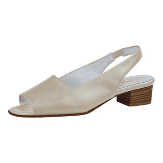 Beige Mario Arpili Sandalette, Seitenansicht mit offener Zehenpartie.