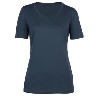 Navyblaues Basic-Shirt mit Rundhalsausschnitt in Größe 36.