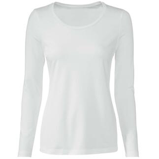 Langarm-Rundhals-Shirt in Weiß, Ansicht auf die Vorderseite