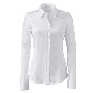 Weißes van Laack Basic-Bluse, vorne mit Knöpfen, Größe 34B.