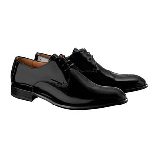 Schwarze Lacklederschuhe von Profession Bottier, Frontansicht