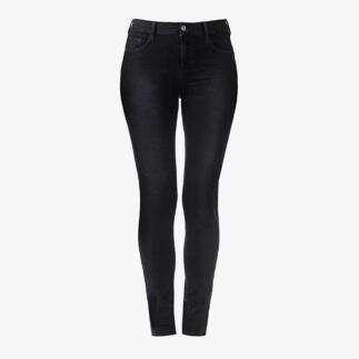 Vordere Ansicht von Damenjeans in Schwarz, figurbetont.