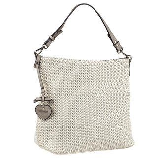 Beige Flecht-Shopper von Emily & Noah in einer eleganten Präsentation.