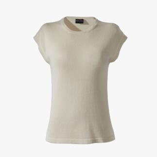 Beige Pima-Seiden-Top mit kurzen Ärmeln