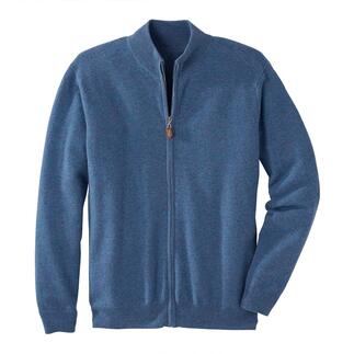 Blaue Kaschmir-Sweatjacke mit offenem Reißverschluss