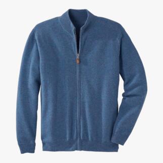 Blaue Kaschmir-Sweatjacke mit offenem Reißverschluss