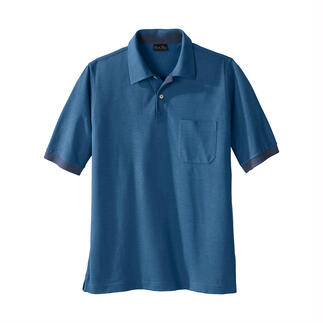 Pima-Cotton Melange-Polo in Blau, Größe 48, frontal gezeigt.