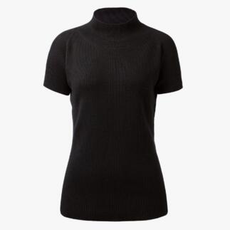 Schwarzer Kurzarm-Pullover, Gr. 36, mit Stehkragen.