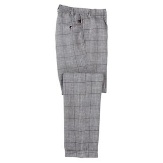 Graue Quadro Leinenhose, gefaltet und auf einem Untergrund.