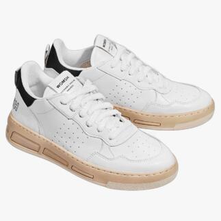 WOMSH Vintage-Look-Sneaker in Weiß mit beigem Sohle