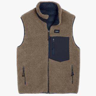 Taion Daunen-Wendeweste in beige, Vorderansicht, mit Tasche.