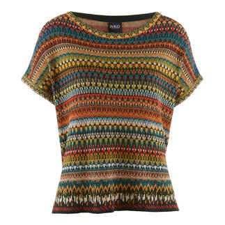 Vorderansicht eines IVKO Jacquard-Strickshirts mit buntem Muster.