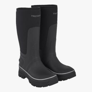 Zwei schwarze Tretorn Winter-Gummistiefel nebeneinander.