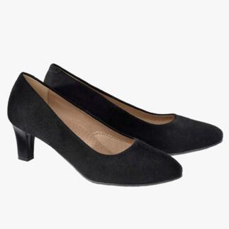 Schwarze OCONI Relax-Pumps mit Absatz auf neutralem Hintergrund