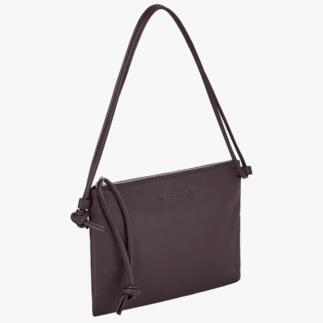 Braune Crossbody-Tasche mit Reißverschluss und verstellbarem Trageriemen.