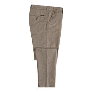 Hahnentritt-Sommer-Chino in beiger Farbe mit Gesäßtasche.
