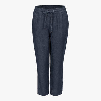 Vorderansicht von Indigo-Leinen-Joggpants.