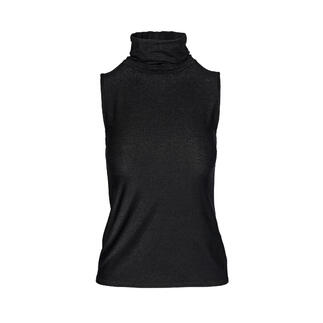 Schwarzes Rollkragenoberteil mit ärmellosem Design.