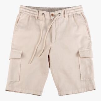 Hanf-Cargo-Shorts in Beige mit elastischem Bund und Lässigem Stil.