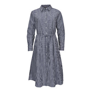 Gestreiftes Seersucker-Kleid in Blau mit Knopfdetails