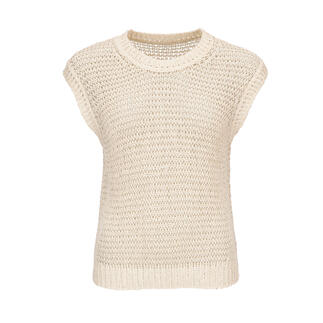 Beige Mesh-Pullunder mit kurzen Ärmeln aus luftiger Baumwolle.