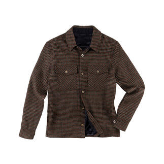 Hahnentritt-Overshirt im Farbton Braun, auf weißem Hintergrund.