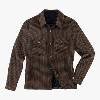 Hahnentritt-Overshirt im Farbton Braun, auf weißem Hintergrund.