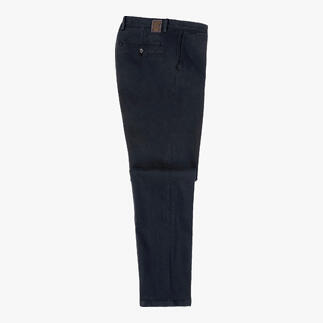 Navy farbene Twillhose, seitliche Ansicht, lässig und modisch.