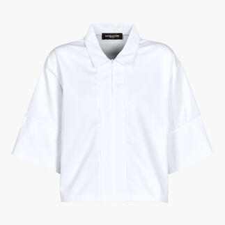 Weiße Boxy Oversize-Blusenshirt in Größe 36 mit kurzen Ärmeln.
