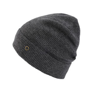 Dunkelgraue Kaschmir-Beanie von der Seite