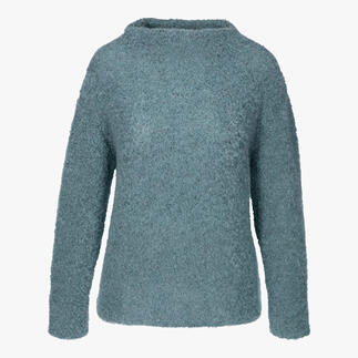 Seiden-Bouclé-Pullover in blau mit Rundhalsausschnitt
