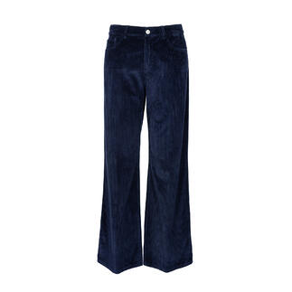 Navy Wide-leg-Cordhose auf weißem Hintergrund