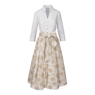 Blusenkleid mit Lochstickerei, Gürtel und Knopfleiste.