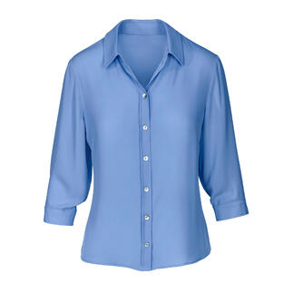 Blaue Janice & Jo Ganzjahres-Bluse in voller Ansicht.