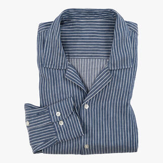 Gefaltetes Leinen-Tencel-Hemd in Blau mit Streifen