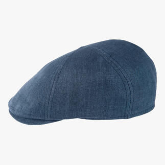 Leinen-Schiebermütze in Blau von der Seite.